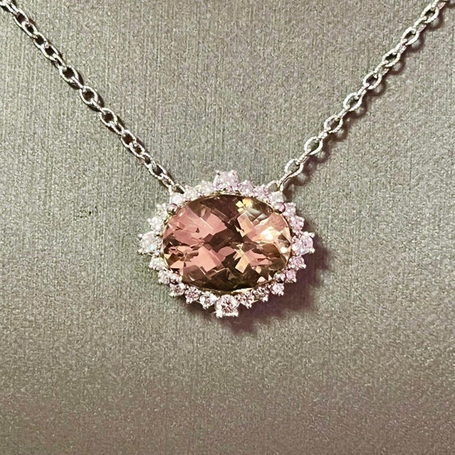 Natural Morganite Diamond Necklace 14k Gold 10.67 TCW Certified For Sale - Image 9 of 11