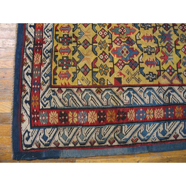 Late 19th Century 1870s Yellow Geometric Antique Caucasian Chi-Chi Rug 3'8" X 7'8" Knotted Pile Wool Carpet For Sale - Image 5 of 6