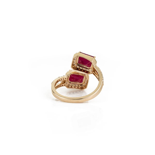 VRJewels 3.16 Ct Mozambique Ruby Diamond Bypass Ring Size 4 in 14k Gold For Sale - Image 10 of 16