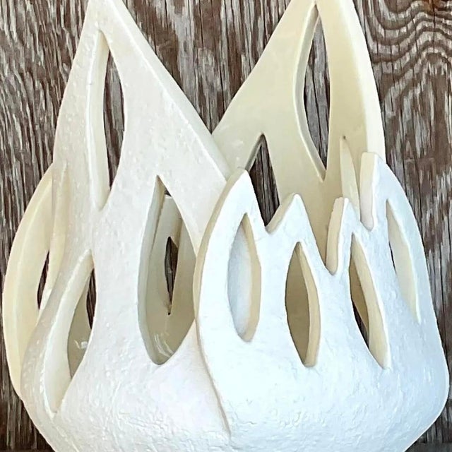 Vintage Signed Modernist White Ceramic Flame Cachepot For Sale - Image 10 of 14