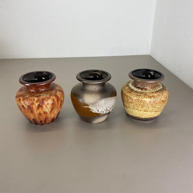 Vintage Pottery Fat Lava Vases attributed to Scheurich, Germany, 1970s, Set of 3 For Sale - Image 4 of 18