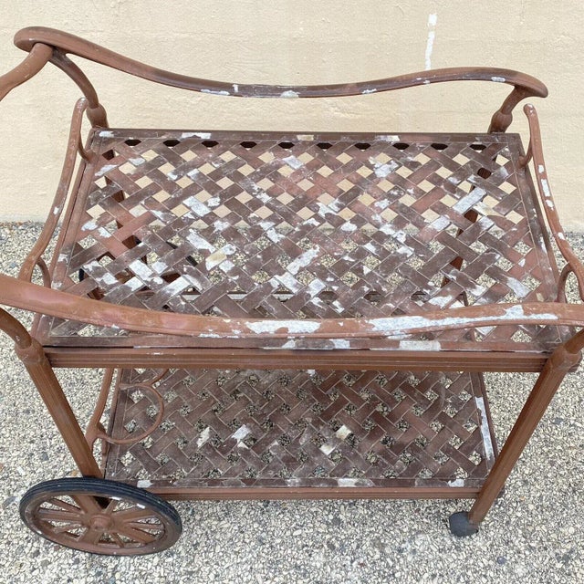 Vintage Cast Aluminum Lattice Serving Bar Cart For Sale In Philadelphia - Image 6 of 11
