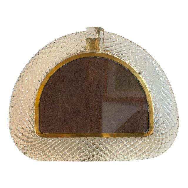 20th Century Crescent-Shaped Photo Frame in Murano Glass and Brass by Tommaso Barbi, 1920s For Sale
