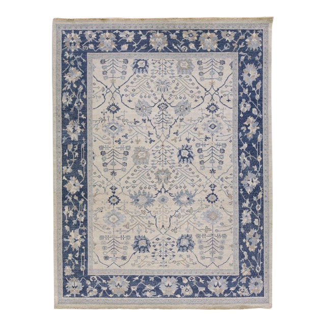Beige Apadana's Artisan Collection Handmade Floral Pattern Wool Rug For Sale