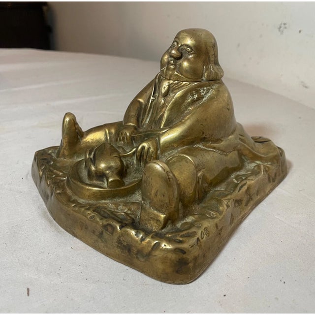 Large Antique Solid Bronze Brass Figural Writing Fat Man Eating Turkey Inkwell For Sale In New York - Image 6 of 13