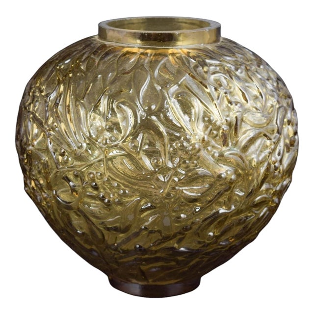 French Vase in Amber-Coloured Glass with Deeply Moulded Relief For Sale
