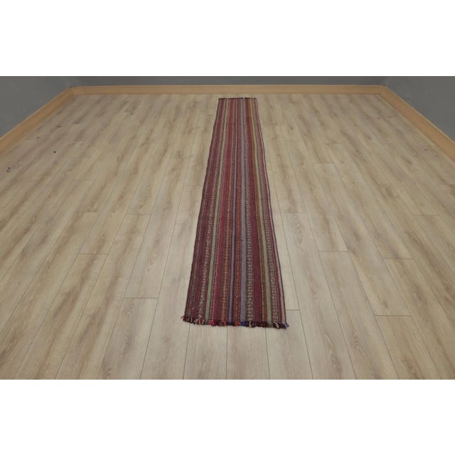 1960s Vintage Striped Very Old Natural Wool Kilim Runner Rug For Sale - Image 13 of 13
