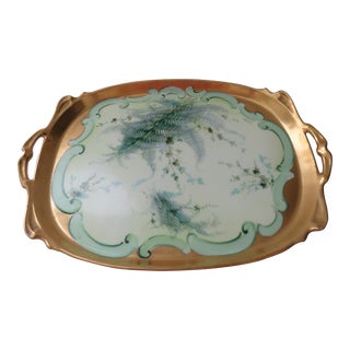 Early 20th Century Pickard Limoges Porcelain Hand-Painted Rectangle Tray With Gold Decor Plant Decor For Sale