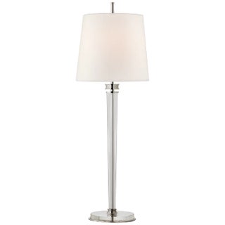 Thomas O'Brien for Visual Comfort Signature Lyra Buffet Lamp in Polished Nickel & Crystal with Linen Shade For Sale