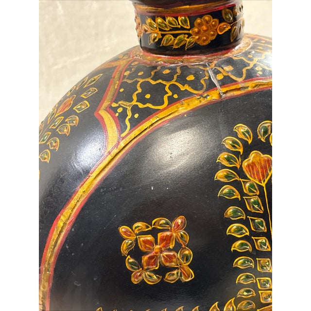 Mid 20th Century Mid 20th Century Extra Large Metal Mughal Style Black Hand-Painted Water Jug Vase, Rajasthan India For Sale - Image 5 of 12