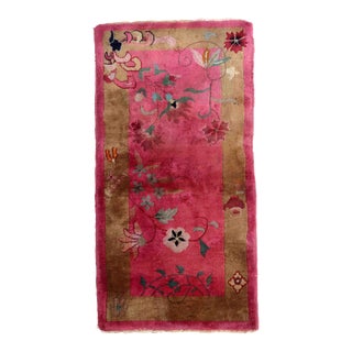1920s Handmade Antique Art Deco Chinese Rug 1.9' X 3.8' For Sale