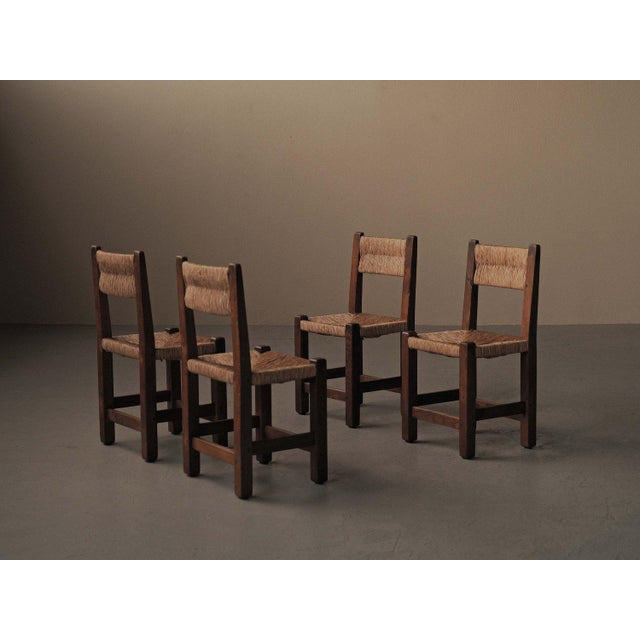Vintage Oak and Straw Chairs, France, 1960, Set of 4 For Sale - Image 12 of 16