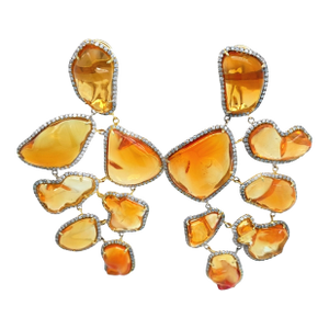 Fire Opal and Diamond Earrings, A Pair