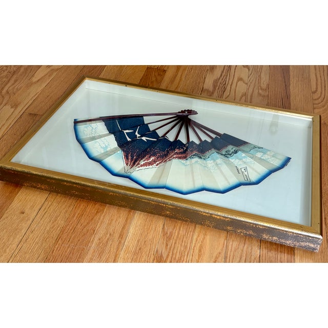 1960s Hand Painted Japanese Fan in Shadow Frame For Sale - Image 9 of 11