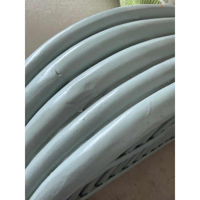 Robin's Egg Blue Restored Mid-Century Coastal Rattan Sofa in Catalina With Sunbrella Fabric For Sale - Image 8 of 12