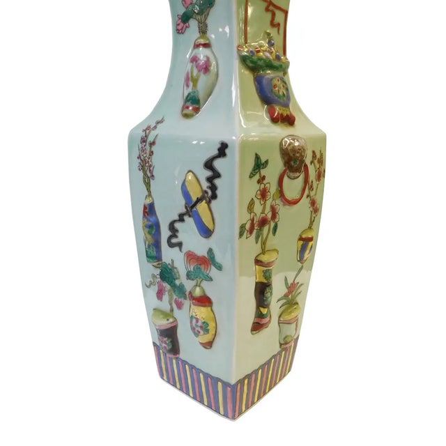 2010s Light Green Dimensional Square Porcelain Vase For Sale - Image 5 of 7