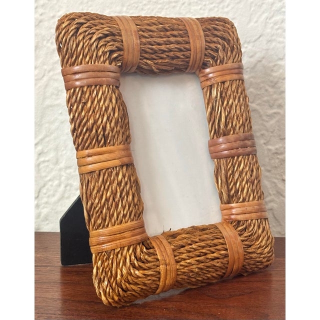 Late 20th Century Vintage Jute and Rattan Frame With Glass For Sale - Image 5 of 6