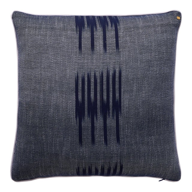 PESHTEMAL Cotton Ikat Pillow, Navy For Sale