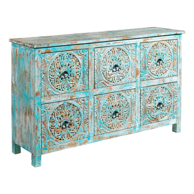 Distressed Blue Six-Drawer Chest, 1950s For Sale