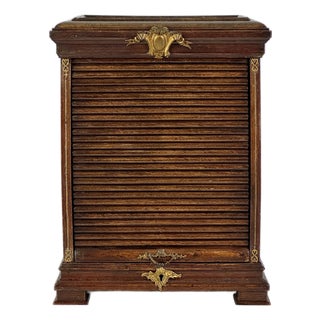 Antique French Wood & Bronze Mounts Tambour-Door Desk Organizer Cabinet / Stationary Box For Sale