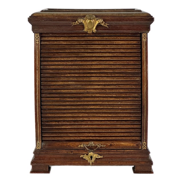 Antique French Wood & Bronze Mounts Tambour-Door Desk Organizer Cabinet / Stationary Box For Sale