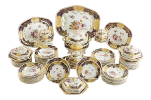 19th Century British Porcelain Dinnerware Service, 88 Pieces