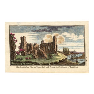 18th Century English Copperplate Architectural Engraving on Hand-Laid Paper, Recently Hand-Colored J For Sale
