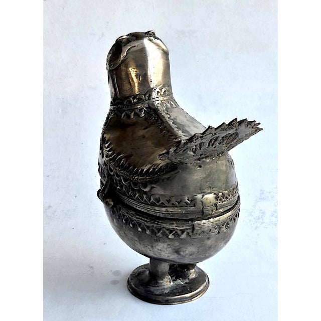 Sergio Bustamante Vintage Indian Dhokra Bronze Pewter Bird Pedestal Lidded Box For Sale - Image 4 of 14