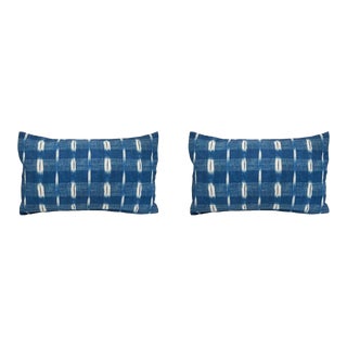 Pair of Large Linen Pillow Cushions - Flamme Indigo Pattern - Made in Paris For Sale