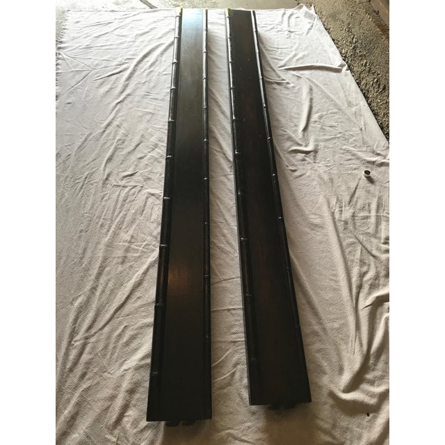 Dark Wood Sleigh Queen Bed Frame & Rattan Headboard | Chairish