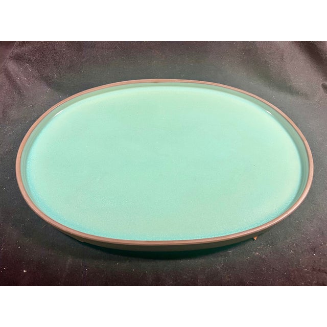 Vintage Banseki Japanese Ceramic Platters With Blue Glaze - a Pair For Sale - Image 12 of 16