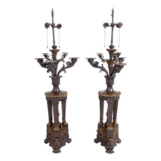 French Empire Style Patinated Bronze Candelabra, 2 For Sale