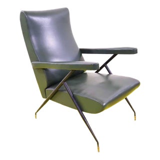 Green Faux Leather Reclining Lounge Chair attributed to Silvio Cavatorta For Sale