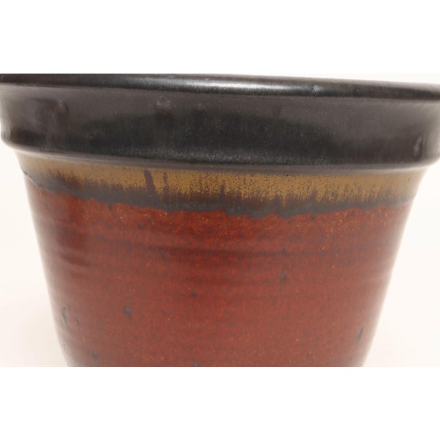 Ceramic Metallic Slate and Matte Red Glaze Variegated Ceramic Planter by Deanna Nichols For Sale - Image 7 of 18