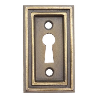 Vintage 2.062 In. Brass Plated Steel Keyhole Cover Plate For Sale