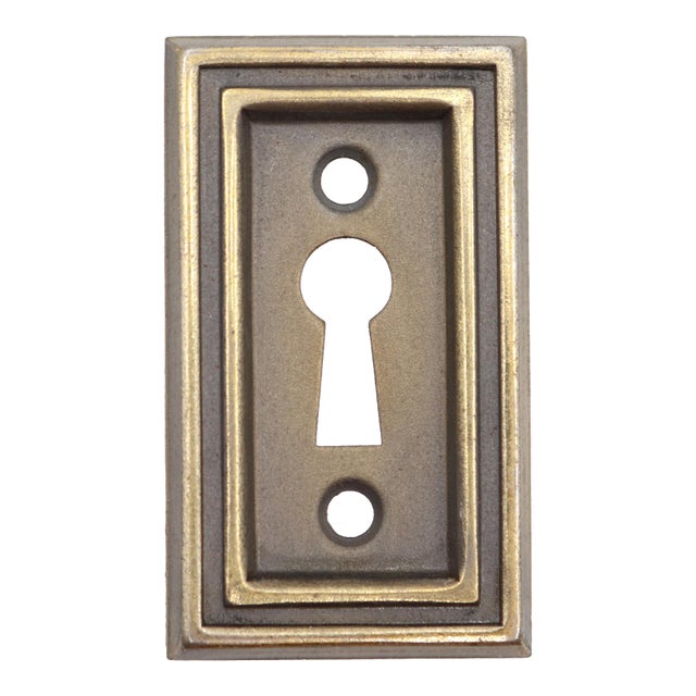 Vintage 2.062 In. Brass Plated Steel Keyhole Cover Plate For Sale