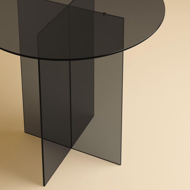 Contemporary Round Dining Table in Smoked Glass by Lebanto For Sale - Image 3 of 4