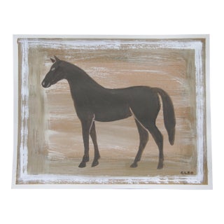 Horse Minimalism Abstract Folk Art Expressionism Tan Beige Burnt Umber White Original Painting by Cleo Plowden For Sale