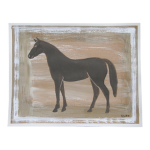 Horse Minimalism Abstract Folk Art Expressionism Tan Beige Burnt Umber White Original Painting by Cleo Plowden