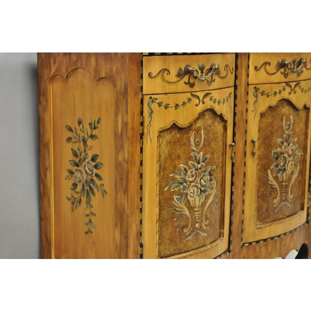 Wood Contemporary French Country Style Marble Top Painted Server Console Cabinet For Sale - Image 7 of 15