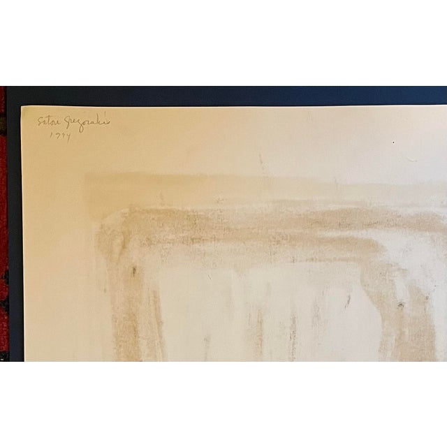 Original abstract minimal oil painting on artist’s paper with a central pale yellow field with shaded graphite border by...