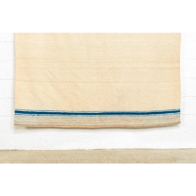 Vintage Moroccan Beige & Blue Striped Wool Kilim Floor Rug or Blanket, 5'10'' X 7’4'' For Sale - Image 9 of 11