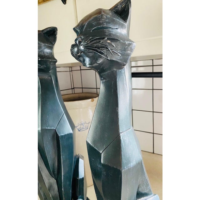 Black Pair of Mid Century Cubist Cats on Brass Base For Sale - Image 8 of 11