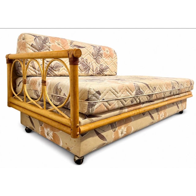Vintage Mid-Century Modern Left Arm Rattan Daybed & Sleeper Sofa For Sale - Image 4 of 8