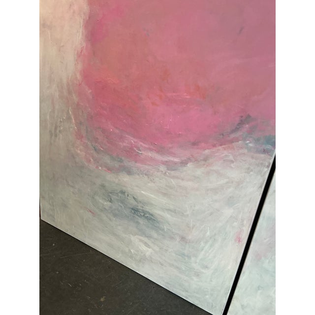 Wood Vintage Monumental Original Abstract Diptych Oil Painting on Canvas - Set of 2 For Sale - Image 7 of 12