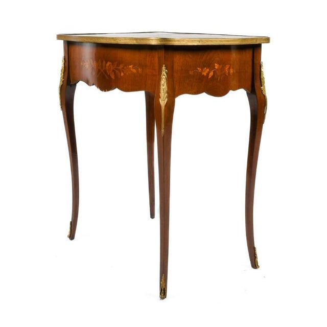 French Antique French Style Mahogany Marquetry Side Table With Ormolu Mounts For Sale - Image 3 of 6