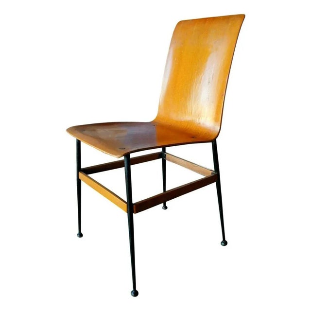 Batch of four chairs, likely drawing eugenia alberti and rinaldo reggio Scaioli, original 60smade of plywood on a metal...