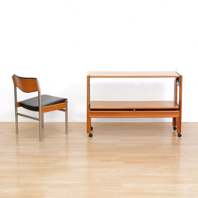 1960s Mid Century Teak Mechanical Bar Cart Folding Console Table For Sale - Image 5 of 10