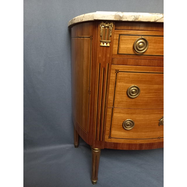 Wood Louis XVI Marquetry Half-Moon Commode, 1890s For Sale - Image 7 of 11