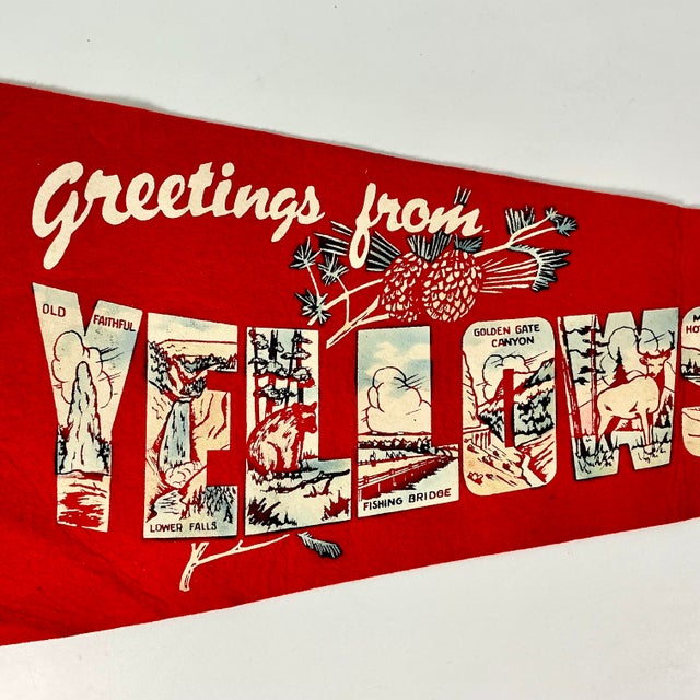 Ruby Red 1950s Vintage Americana Boho Chic Rustic Yellowstone Felt Pennant. For Sale - Image 8 of 12